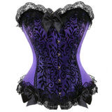 Women Sexy Satin Lace overlay Bustier Top Corset Sexy Boned Waist Trainer Corset Overbust Brocade Bodyshaper Showgirl Costume