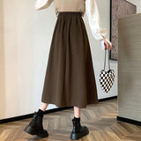 Women High Waist Casual Korean Style All-match Ladies Elegant A-line Long Skirt