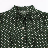 Bow Tie Neck Button Front Polka Dot Pinup 50s Vintage Shirt A-Line Summer Female Elegant Green Dress