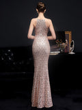 Off Shoulder White Sequin Evening Dress Women Sexy Hollow Out Party Maxi Dress