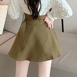 Women High Waist Mini Skirts Spring Korean Style Single-breasted All-match Ladies Elegant Short Skirt