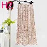 Summer New Vintage Floral Print Chiffon Pleated Skirt Elastic High Waist Casual Midi Skirt