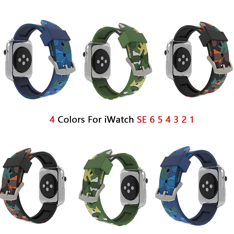 Camouflage Silicone Strap for Apple watch Band 38/42mm Sport Belt Wristband Bracelet for iWatch Band series 6 5 4 3 SE 40mm 44mm