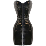 New Lady Sexy Dress Sash Zipper PVC Bodycon Dresses Women Shiny Faux Patent Leather Clubwear Midi Dress