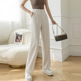 Women High Waist Casual Pants Fashion Office Style Solid Color Ladies Straight Elegant Trousers