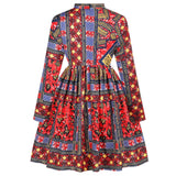 2021 Women's African Vintage Dress Traditional African Clothing Dashiki Ankara Bandage Summer Dresses Bow Neck Print Streetwear