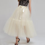 Black Long Summer Tulle Skirt Women Korean Fashion Solid Puffy Retro Party Skirt Petticoat