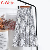 Women Chiffon Pleated Skirt Elastic High Waist Summer Print Casual Midi Long Skirt