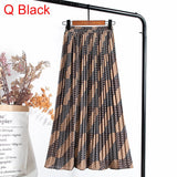 Women Chiffon Pleated Skirt Elastic High Waist Summer Print Casual Midi Long Skirt