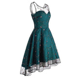 Floral Embroidered Mesh Sweetheart Lace Up Back High Low Hem Fit and Flare Ladies Elegant Dress