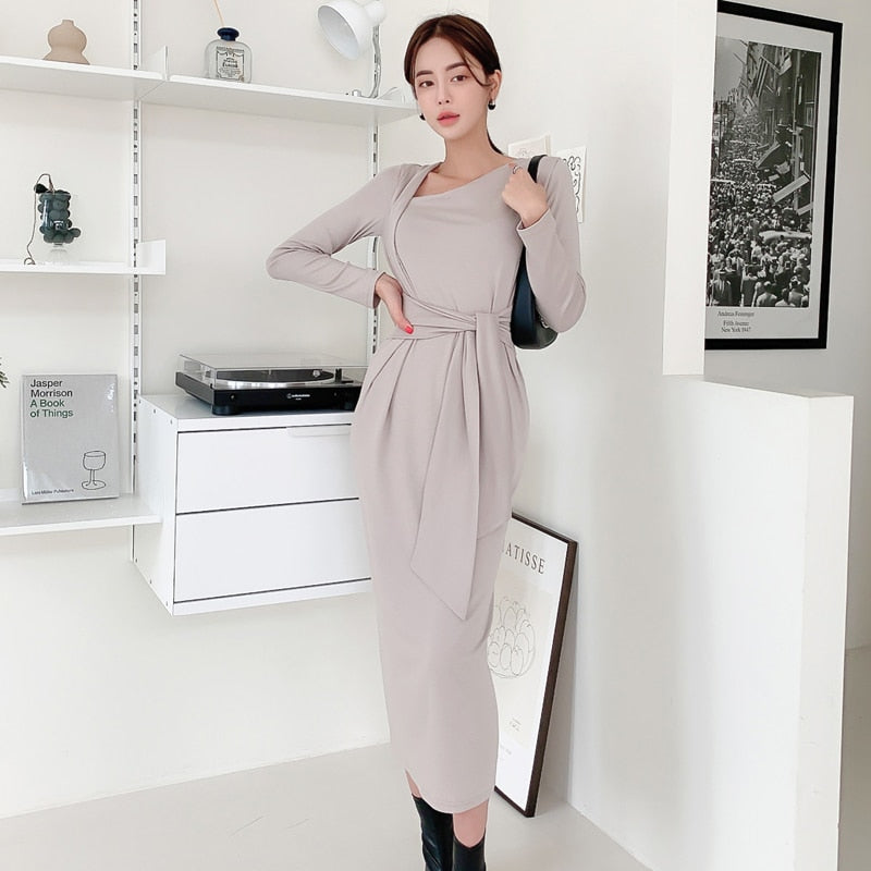 sweater dress slim elegant long sleeve knitted Off Shoulder Knit Long Skirt Long Sweater Dress With... From Lang01, Rs.2,681.52 In Bulk
