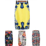 Vintage Ladies Pencil Skirts Midi Sexy OL Style Printed High Waisted Summer Party Skirt