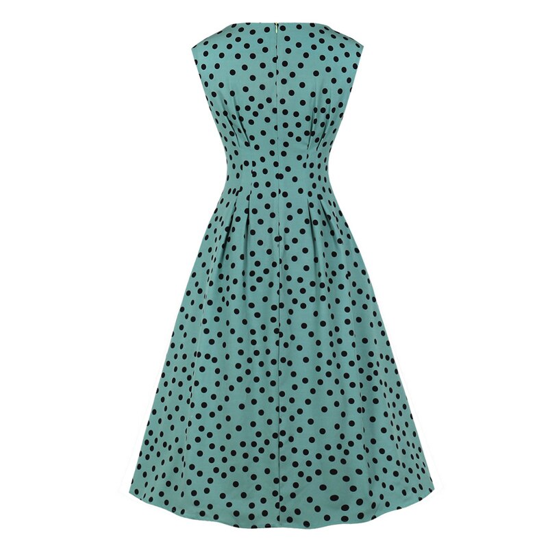 2021 Vintage Polka Dot High Waist Slim Runway Midi Dresses Women Sleeveless O-Neck Pockets Summer Casual Elegant Dress