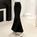 Long Autumn Solid Vintage Elastic Women Trumpet Party Office Wear High Waist Skirts