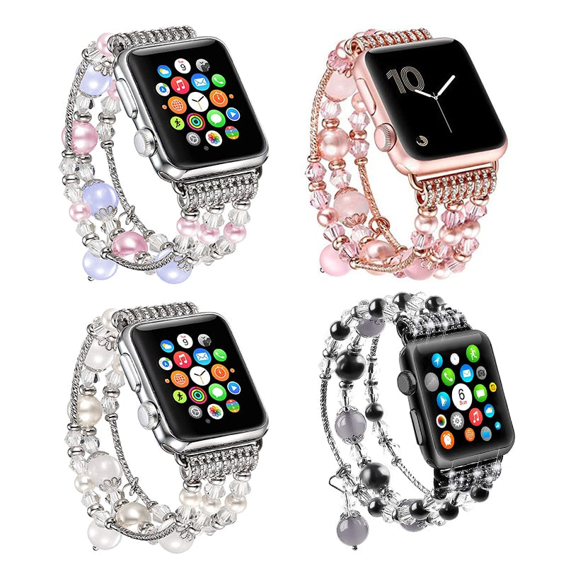 Women Bracelet Strap for Apple Watch 6 5 4 SE Band 44mm 40mm Handmade Beaded Link Watchband for iwatch Series 3 2 1 42mm 38mm