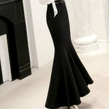 Long Autumn Solid Vintage Elastic Women Trumpet Party Office Wear High Waist Skirts