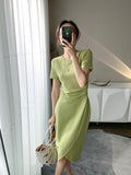 New 2021 Women Summer Bodycon Dresses Female High Waist Elegant Fashion Slit Knee-Length Vestdios