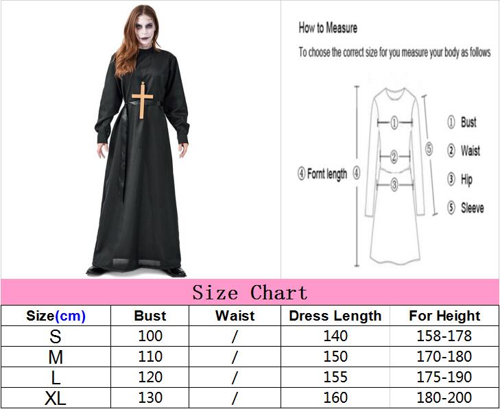 Halloween Cosplay Costumes for Women Black Nun Costume Terror