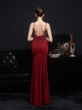 Sexy Backless Party Dress Sleeveless V Neck Prom Gowns Women Spaghetti Strap Split Cocktail Robes Taffeta Long Vestieos