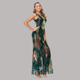 Plus Size Cocktail Long Sexy Mermaid V Neck Sleeveless Sequins Formal Party Dress