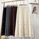 Elastic High Waist Casual Pleated Skirt A Line Elegant Star Patterned Knitted Skirt