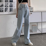 Women High Waist Casual Jeans Korean Style All-match Loose Ladies Denim Wide Leg Long Pants