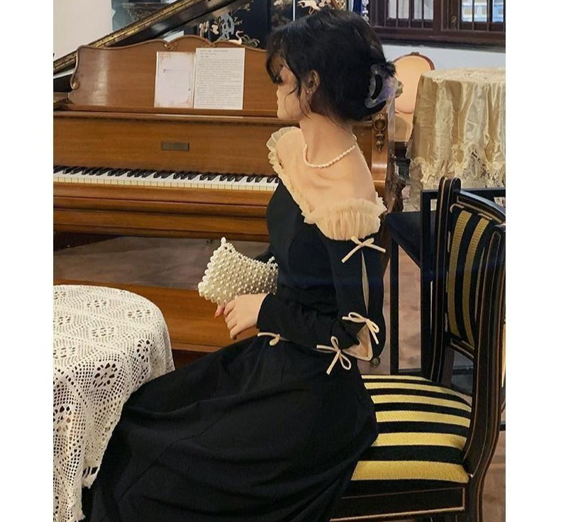 elegant korean black dress Elegant Mermaid Black Long Dress Women Korean One Piece Vintage Gothic Evening Party Dress fg2531
