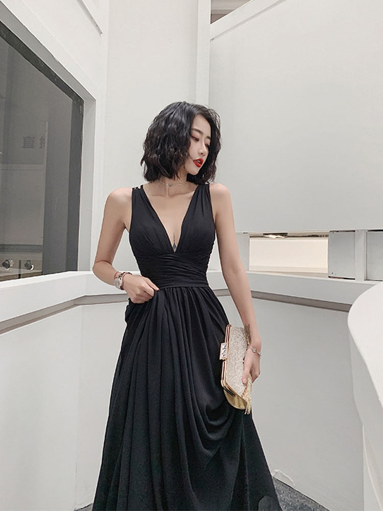 Black Cocktail Dress Sexy Deep V-neck Backless Party Gowns High Waist – jetechband Black Cocktail Dress Sexy Deep V-neck Backless Party Gowns High Waist – jetechband