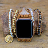 Bohemia strap for Apple Watch 5 band 38mm 40mm 42mm 44mm Series 2/34/5/6/SE Handmade Vintage Natural beads Bracelet for iwatch 6