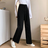 Women White Casual Jeans Korean Style All-match Loose High Waist Female Wide Leg Denim Pants