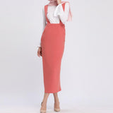 Women Summer Elegant Black Long Pencil Skirts With Straps High Waist Casual Suspender Skirt