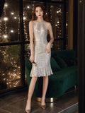 New Sliver Women Short Party Prom Dress Elegant Off Shoulder Beads Sequin Dress