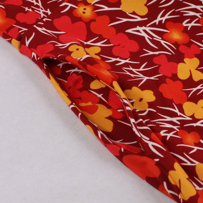 Multicolor Floral Print High Waist Vintage Pinup A Line Short Sleeve Autumn Women Pocket Elegant Party Dress