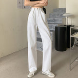 Women High Waist Casual Jeans Korean Style Solid Color All-match Ladies Straight Denim Pants