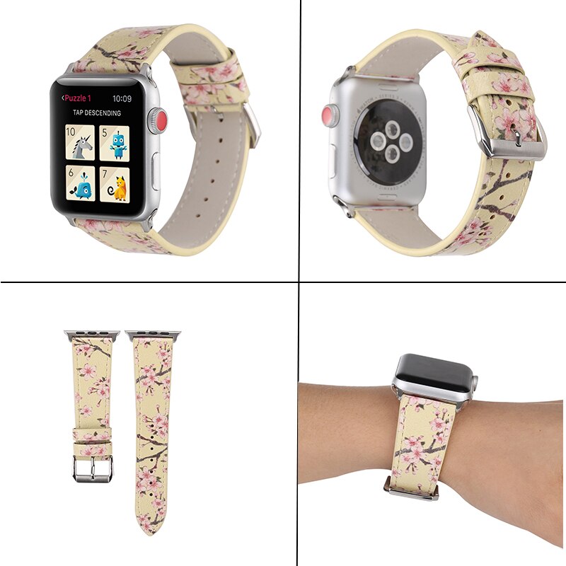 printing leather watchband for apple watch band SE 6 5 40mm 44mm  belt bracelet Strap for iWatch bands series 6 4 3 2 38mm 42mm