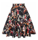 Women Retro Vintage High Waist Skirts 50s Big Swing Keen Length Elegant Skater School Lady Girl's A-Line Skirt Faldas Mujer