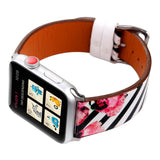 Flowers leather watchband for apple watch band 6 5 40mm 44mm Women&#39;s belt bracelet Strap for iWatch bands series 4 3 2 38mm 42mm