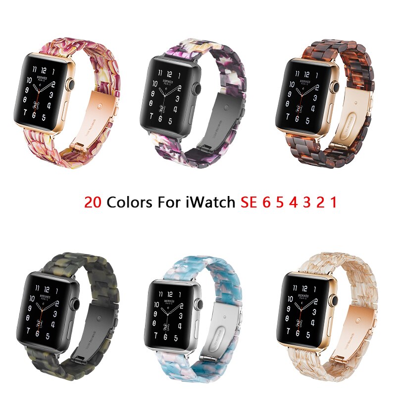 Resin Jewelry Band for apple watch strap 6 SE 5 4 44mm 40mm color Chain Bracelet For iWatch Bands 6 3 2 38mm 42mm Belt watchband