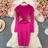 Bodycon Women Clothing Elegant Cape Collar Ribbed Knitted Dress Autumn Winter Warm Mini Casual Long Sleeve Dress