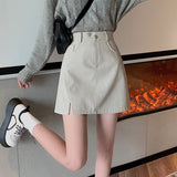 Women High Waist Mini Skirts Fashion Korean Style Solid Color PU Leather Ladies A-line Short Skirt