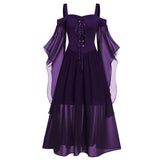 Women Medieval Retro Queen Princess Sling Evening Dress Retro Gothic Carnival Halloween Party Vampire Witch Cosplay Costume