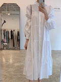 Women Midi dress New Autumn Casual Loose  O Neck dress  Solid Color Puff Sleeve Sleeve  Femme Elegant Dress