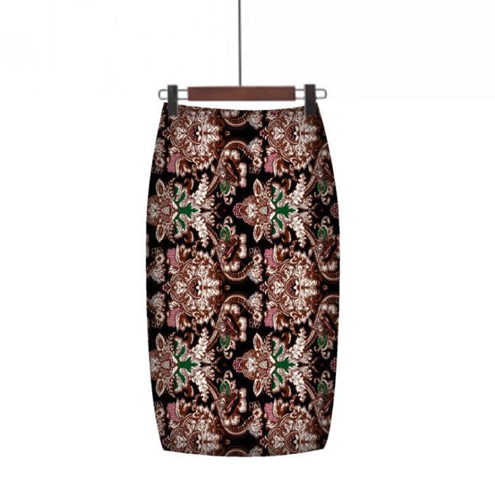 Printed High Waist Pencil High Waist Floral Lady Office Wear Knee Length Midi Skirts
