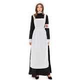 4pcs/set New Manor Maid Costume French Servant Uniform For Women Halloween Party Cosplay Red Cross Nurse Fancy Dress