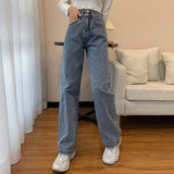 Women High Waist Casual Jeans Korean Style Streetwear All-match Ladies Straight Denim Pants