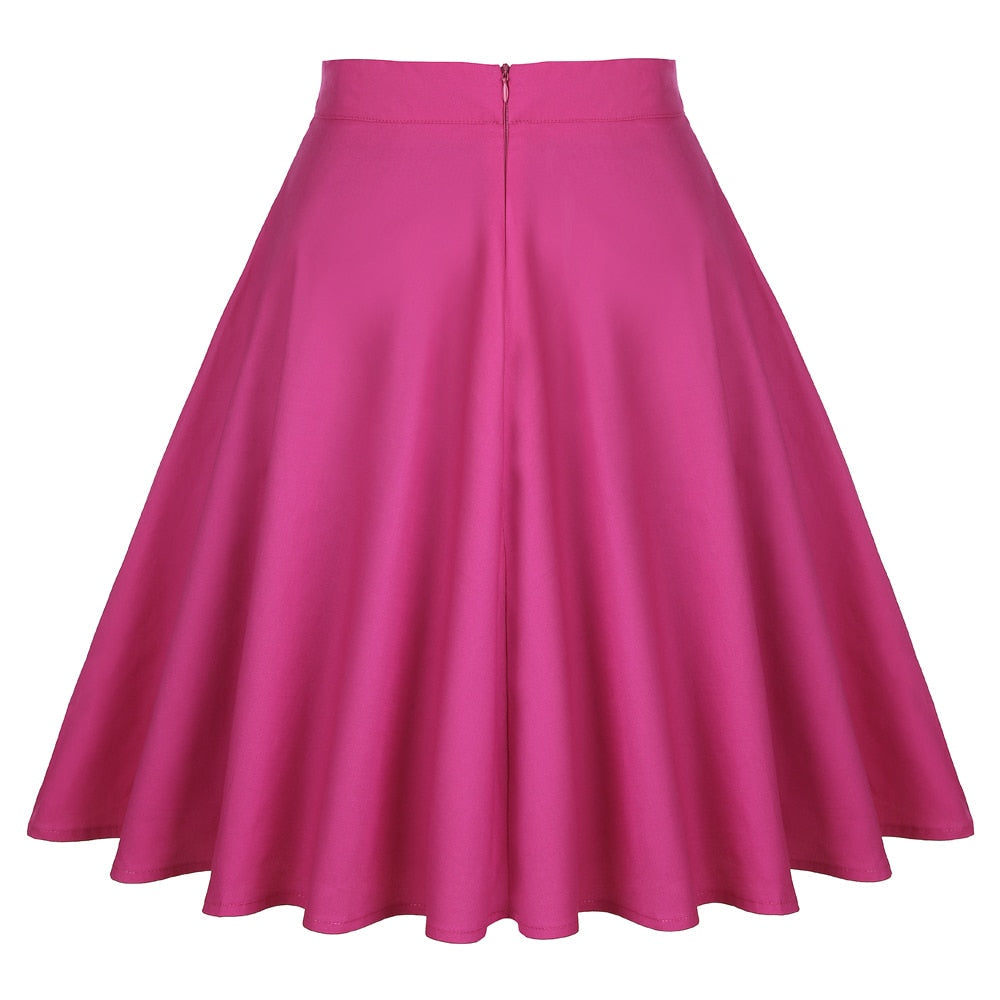 Spring Summer Casual Women Midi Skirt Yellow Solid Pure Color High Waist School Retro Vintage 50s 60s Cotton Summer Skirts