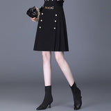 Black Women Pleated Elastic High Waist Kawaii Preppy Style Lady Dance Casual A-Line Woolen Skirts