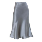Elegant Office Long Women Midi High Waisted Vintage Silk Satin Korean Style OL Slim Ladies Midi Skirts