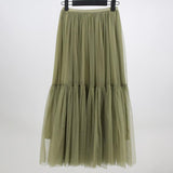 Vintage Long Boho Summer Green Casual Mesh Tutu Skirt Ball Gown Jupe Longue Maxi Skirt