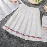 Summer Women High Waist Striped Mini Skirt Sweet Cute Dance Preppy Style Pleated Skirts